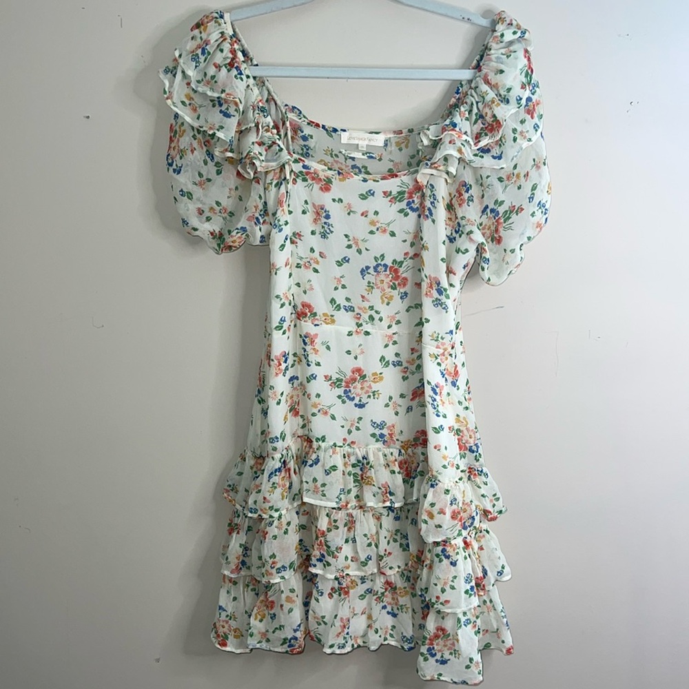 Pretty,‎ Romantic LOVESHACKFANCY Mini Dress in Floral Kimbra SILK-chiffonEUC #23
